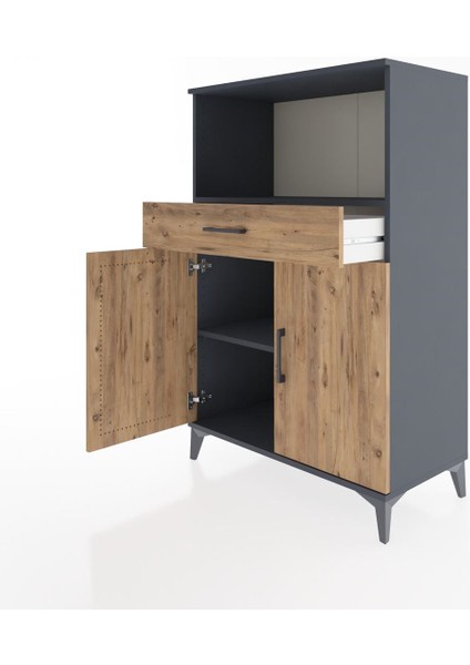 Hyperion Dolap 2 Raflı Tek Çekmeceli 2 Kapaklı 88X44X134 Antrasit-Çam fırsatları