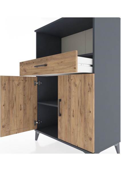 Hyperion Dolap 2 Raflı Tek Çekmeceli 2 Kapaklı 88X44X134 Antrasit-Çam indirimleri