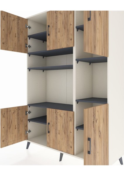 Hyperion Dolap 9 Raflı 6 Kapaklı 132X44X195 Aytaşı-Çam/antrasit fırsatları