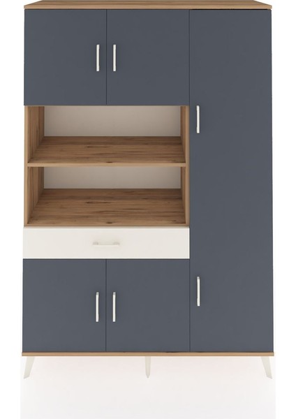 Hyperion Dolap 10 Raflı Tek Çekmeceli 6 Kapaklı 132X44X195 Çam-Antrasit/aytaşı