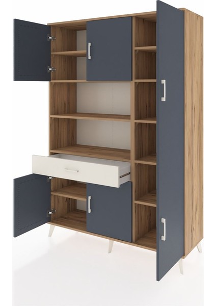 Hyperion Dolap 10 Raflı Tek Çekmeceli 6 Kapaklı 132X44X195 Çam-Antrasit/aytaşı modelleri