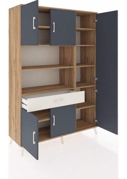 Hyperion Dolap 10 Raflı Tek Çekmeceli 6 Kapaklı 132X44X195 Çam-Antrasit/aytaşı indirimleri