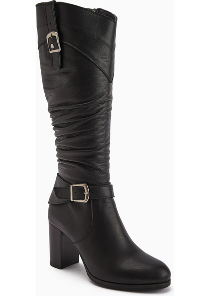 Ting Hakiki Deri Siyah Toka Detaylı Kadın Topuklu Çizme fiyatları