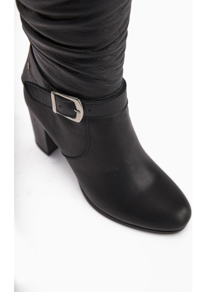 Ting Hakiki Deri Siyah Toka Detaylı Kadın Topuklu Çizme modelleri