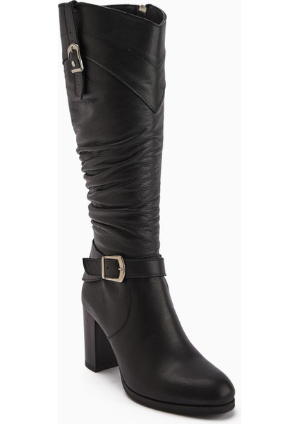 Ting Hakiki Deri Siyah Toka Detaylı Kadın Topuklu Çizme fırsatları