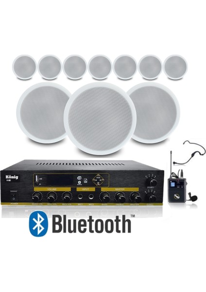 10’lu Tavan Hoparlörlü Yaka Mikrofonlu Bluetooth Anfi Ses Sistemi Seti