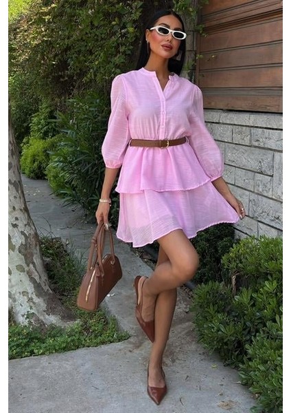 Deri Kemerli Fırfırlı Elbise 2901