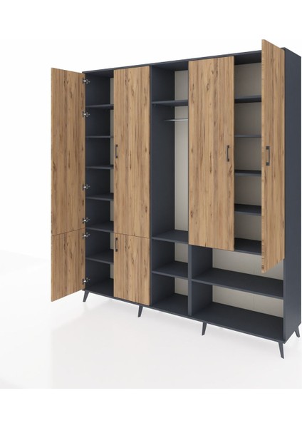 Hyperion Dolap 15 Raflı 5 Kapaklı Tek Askılı 220X44X243 Antrasit-Çam/antrasit modelleri