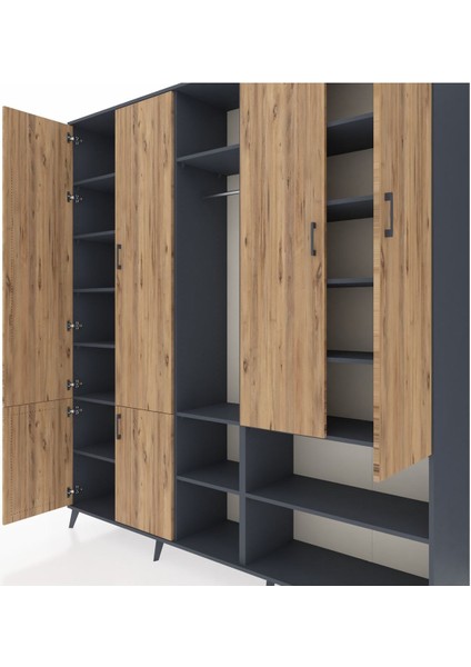 Hyperion Dolap 15 Raflı 5 Kapaklı Tek Askılı 220X44X243 Antrasit-Çam/antrasit fırsatları
