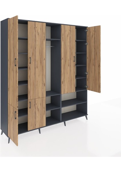 Hyperion Dolap 15 Raflı 5 Kapaklı Tek Askılı 220X44X243 Antrasit-Çam/antrasit indirimleri