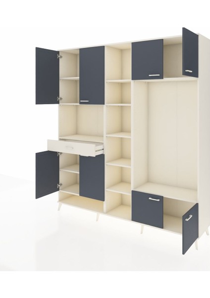 Hyperion Dolap 12 Raflı Tek Çekmeceli 8 Kapaklı 220X44X243 Aytaşı-Antrasit/aytaşı modelleri