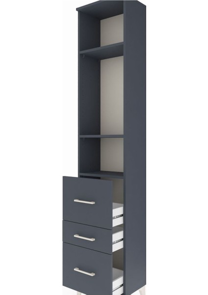 Arges Dolap 3 Raflı 3 Çekmeceli 44X30X221 Antrasit-Antrasit indirimleri