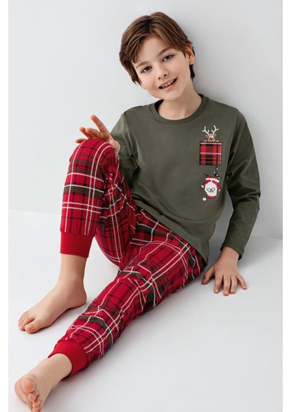 Garson Erkek Çocuk Aile %100 Pamuk 4 Mevsim New Year Uzun Kollu Pijama Takım