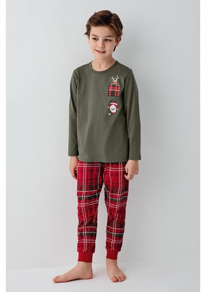 Garson Erkek Çocuk Aile %100 Pamuk 4 Mevsim New Year Uzun Kollu Pijama Takım fırsatları