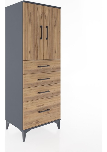 Hyperion Dolap 2 Raflı 4 Çekmeceli 2 Kapaklı 60X44X163 Antrasit-Çam fiyatları