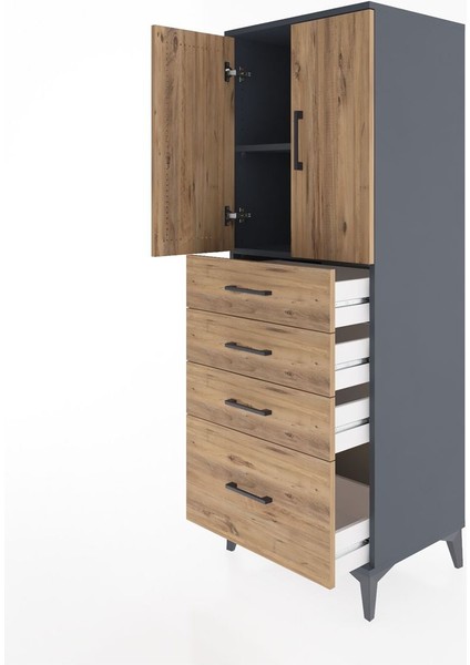 Hyperion Dolap 2 Raflı 4 Çekmeceli 2 Kapaklı 60X44X163 Antrasit-Çam fırsatları