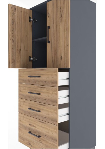 Hyperion Dolap 2 Raflı 4 Çekmeceli 2 Kapaklı 60X44X163 Antrasit-Çam indirimleri