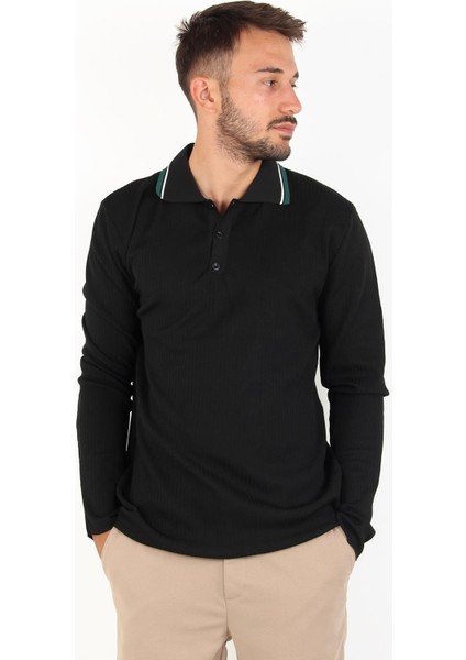 3001 Ince Çizgili Yakası Çizgili Kazak