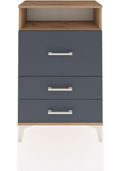 Arges Komodin Tek Raflı 3 Çekmeceli 60X30X96 Çam-Antrasit