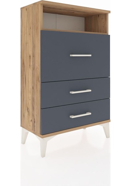 Arges Komodin Tek Raflı 3 Çekmeceli 60X30X96 Çam-Antrasit fiyatları