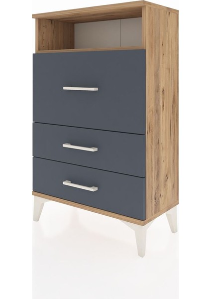 Arges Komodin Tek Raflı 3 Çekmeceli 60X30X96 Çam-Antrasit modelleri