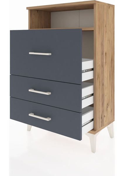 Arges Komodin Tek Raflı 3 Çekmeceli 60X30X96 Çam-Antrasit fırsatları