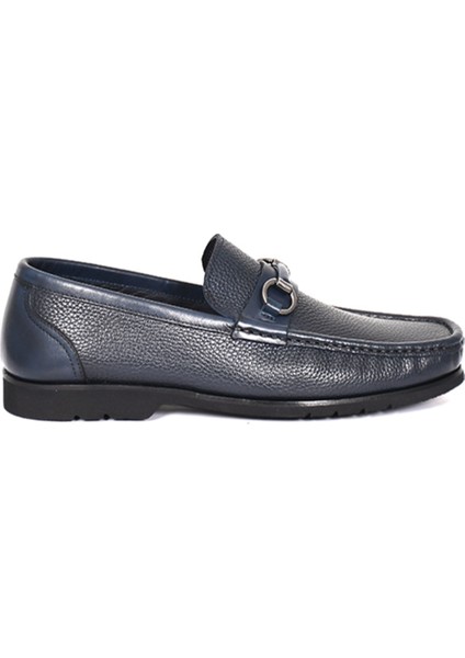 Hakiki Deri Lacivert Loafer Erkek Ayakkabı Eva Taban Toka Detaylı - 1019