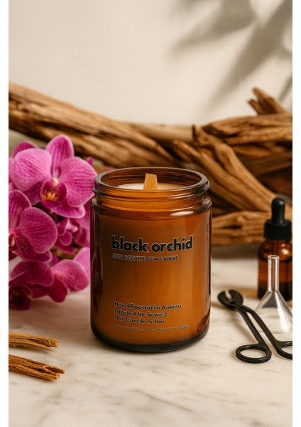 : Black Orchid : Amber Cam Kavanozda : Kokulu Soya Mum (Orkide Çiçeği, Gerdenia, Paçuli, Sandal Ağacı)
