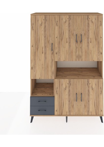 Hyperion Dolap 10 Raflı 2 Çekmeceli 5 Kapaklı 132X44X195 Çam-Çam/antrasit