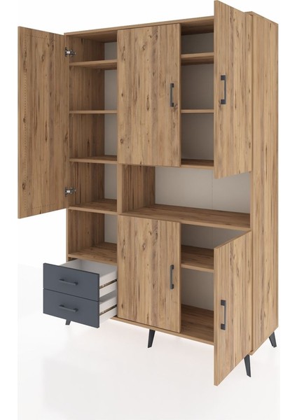 Hyperion Dolap 10 Raflı 2 Çekmeceli 5 Kapaklı 132X44X195 Çam-Çam/antrasit modelleri