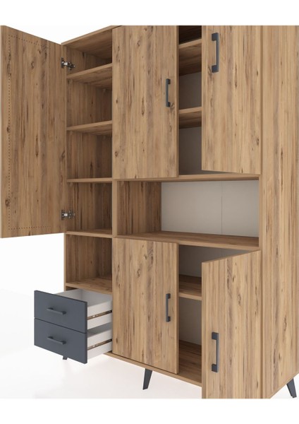 Hyperion Dolap 10 Raflı 2 Çekmeceli 5 Kapaklı 132X44X195 Çam-Çam/antrasit fırsatları