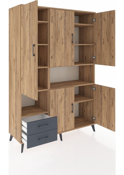 Hyperion Dolap 10 Raflı 2 Çekmeceli 5 Kapaklı 132X44X195 Çam-Çam/antrasit indirimleri