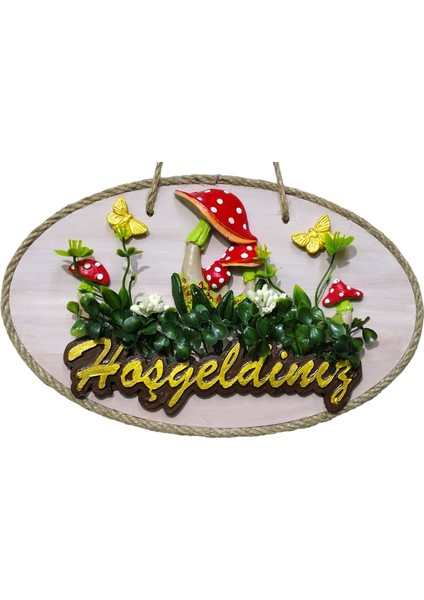 Dekoratif Hoşgeldiniz Kapı Süsü – Mantar ve Kelebek Figürlü, Yapay Çiçekli, Ahşap Tasarım, Ev & Bahçe Kapısı Için Dekor fiyatları