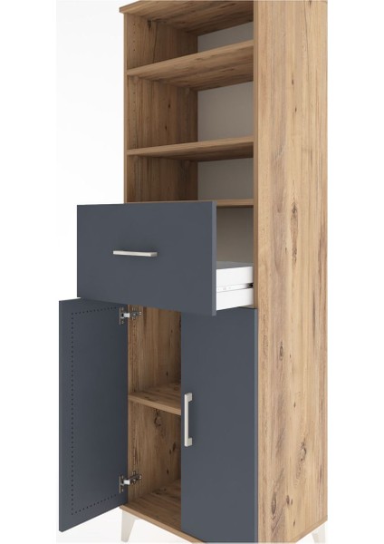 Hyperion Dolap 4 Raflı Tek Çekmeceli 2 Kapaklı 60X44X195 Çam-Antrasit indirimleri