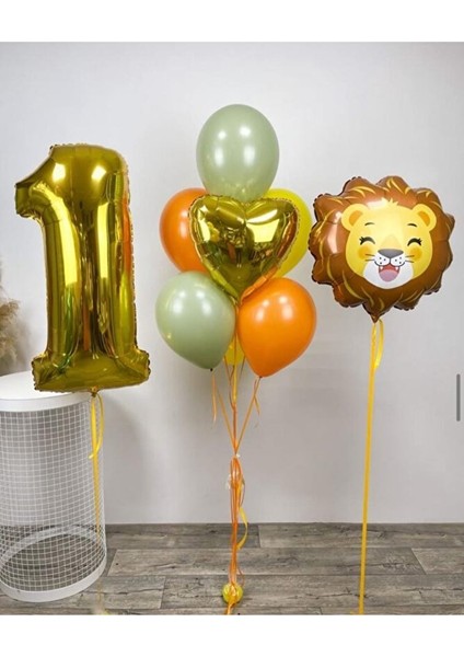 Sevimli Aslan Doğum Günü Konsepti - Folyo Balon Seti