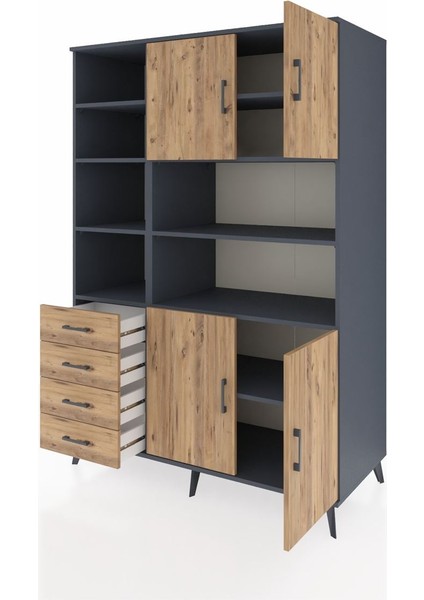 Kronos Dolap 9 Raflı 4 Çekmeceli 4 Kapaklı 132X59X195 Antrasit-Çam/çam modelleri