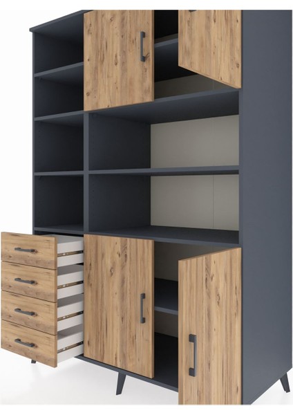 Kronos Dolap 9 Raflı 4 Çekmeceli 4 Kapaklı 132X59X195 Antrasit-Çam/çam fırsatları