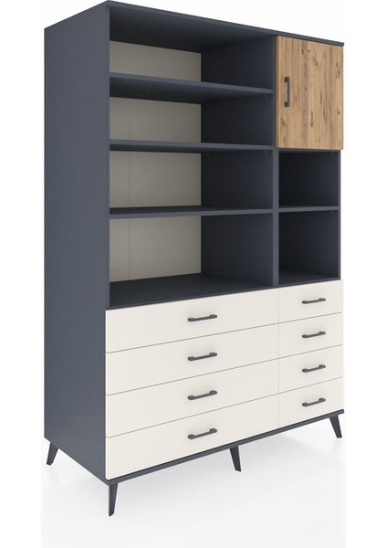 Kronos Dolap 8 Raflı 8 Çekmeceli Tek Kapaklı 132X59X195 Antrasit-Çam/aytaşı fiyatları