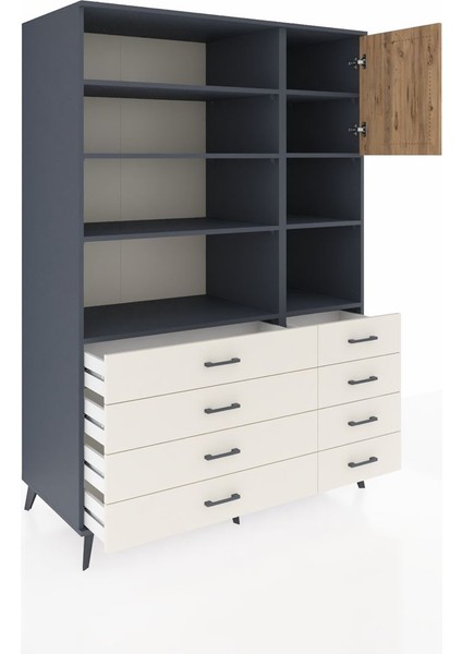 Kronos Dolap 8 Raflı 8 Çekmeceli Tek Kapaklı 132X59X195 Antrasit-Çam/aytaşı indirimleri