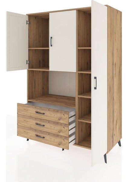 Kronos Dolap 7 Raflı 3 Çekmeceli 3 Kapaklı 132X59X195 Çam-Aytaşı/çam modelleri