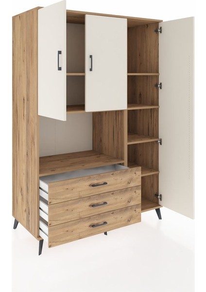 Kronos Dolap 7 Raflı 3 Çekmeceli 3 Kapaklı 132X59X195 Çam-Aytaşı/çam indirimleri