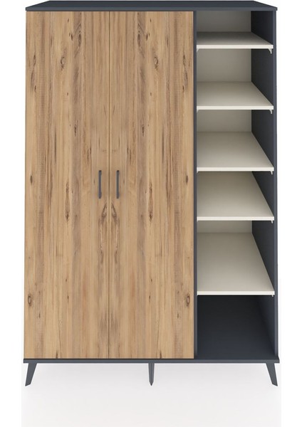 Kronos Dolap 7 Raflı 2 Kapaklı Tek Askılı 132X59X195 Antrasit-Çam/aytaşı