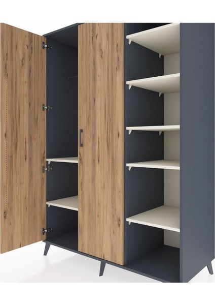 Kronos Dolap 7 Raflı 2 Kapaklı Tek Askılı 132X59X195 Antrasit-Çam/aytaşı fırsatları