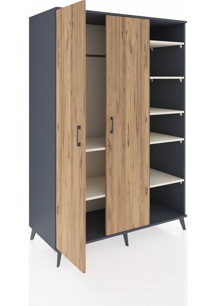 Kronos Dolap 7 Raflı 2 Kapaklı Tek Askılı 132X59X195 Antrasit-Çam/aytaşı indirimleri