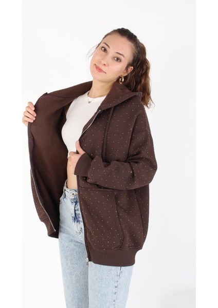 26174 Taşlı Fermuarlı Kapşonlu Kanguru Cep Sweat fiyatları