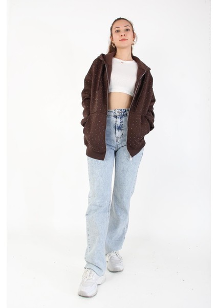 26174 Taşlı Fermuarlı Kapşonlu Kanguru Cep Sweat fırsatları