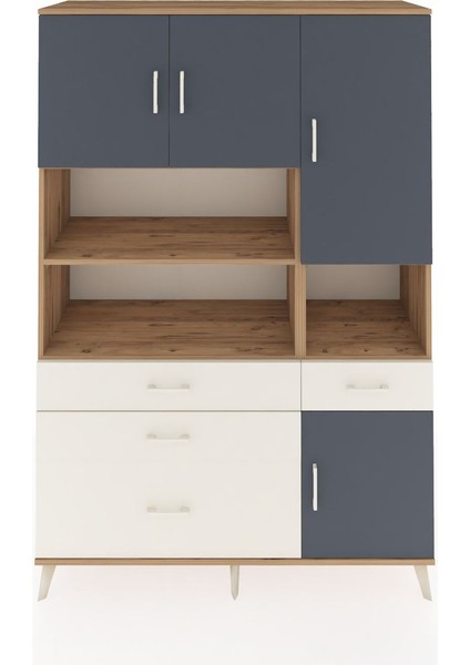 Hyperion Dolap 9 Raflı 4 Çekmeceli 4 Kapaklı 132X44X195 Çam-Antrasit/aytaşı