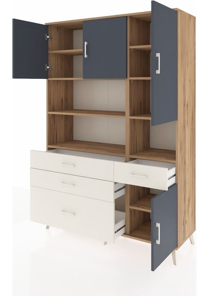 Hyperion Dolap 9 Raflı 4 Çekmeceli 4 Kapaklı 132X44X195 Çam-Antrasit/aytaşı modelleri