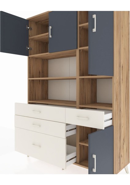 Hyperion Dolap 9 Raflı 4 Çekmeceli 4 Kapaklı 132X44X195 Çam-Antrasit/aytaşı fırsatları