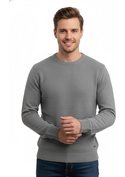 Erkek Sıfır Yaka Kazak Petek Örgü Klasik Kalıp 5243C BGL-ST04859